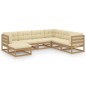 vidaXL Juego de muebles de jardín 7 pzas y cojines madera maciza pino