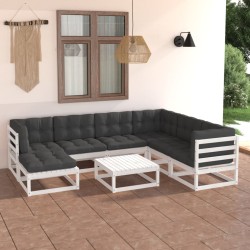 vidaXL Muebles de jardín 8 pzas y cojines madera maciza pino