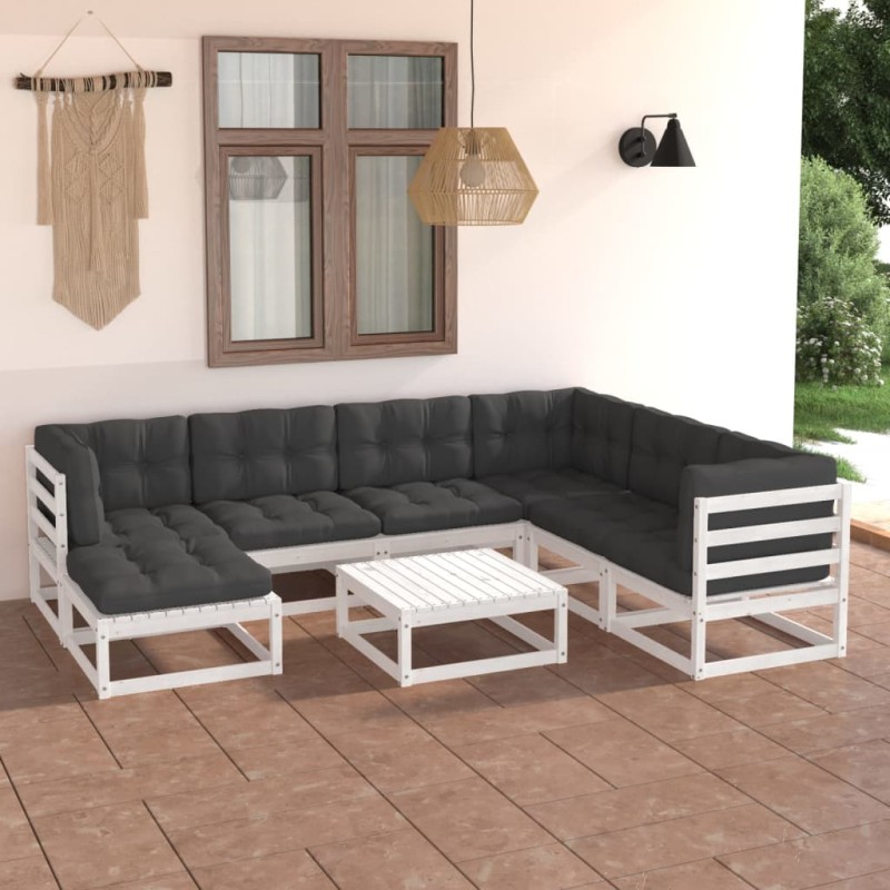 vidaXL Muebles de jardín 8 pzas y cojines madera maciza pino