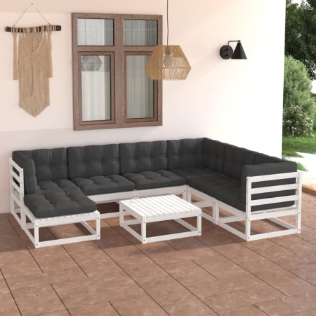 vidaXL Muebles de jardín 8 pzas y cojines madera maciza pino