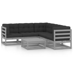 vidaXL Juego de muebles de jardín 6 pzas y cojines madera maciza pino