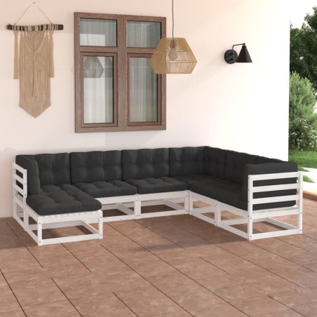 vidaXL Juego de muebles de jardín 7 pzas y cojines madera maciza pino