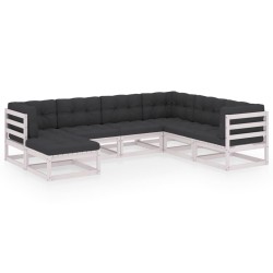 vidaXL Juego de muebles de jardín 7 pzas y cojines madera maciza pino