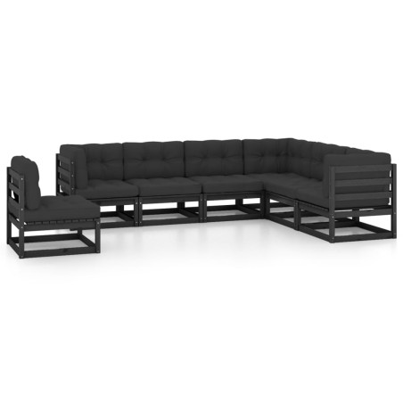vidaXL Set de muebles de jardín 7 pzas con cojines madera pino negro