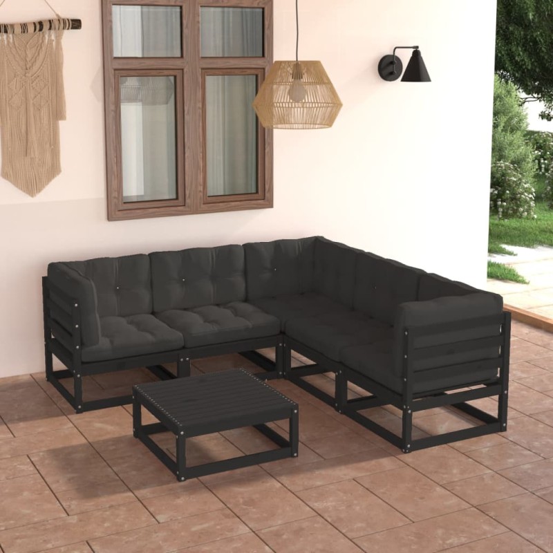 vidaXL Juego de muebles de jardín 6 pzas y cojines madera maciza pino