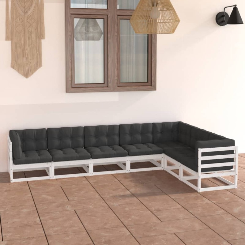 vidaXL Set muebles jardín 7 pzas con cojines madera maciza pino blanco vidaXL Set muebles jardín 7 pzas con cojines madera maciza pino blanco