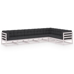vidaXL Set muebles jardín 7 pzas con cojines madera maciza pino blanco