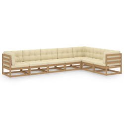 vidaXL Set de muebles de jardín 7 pzs cojines madera pino marrón miel