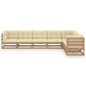 vidaXL Set de muebles de jardín 7 pzs cojines madera pino marrón miel vidaXL Set de muebles de jardín 7 pzs cojines madera pino marrón miel
