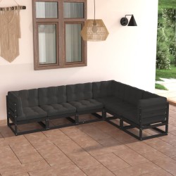 vidaXL Juego de muebles de jardín 6 pzas y cojines madera maciza pino