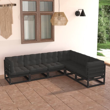 vidaXL Juego de muebles de jardín 6 pzas y cojines madera maciza pino
