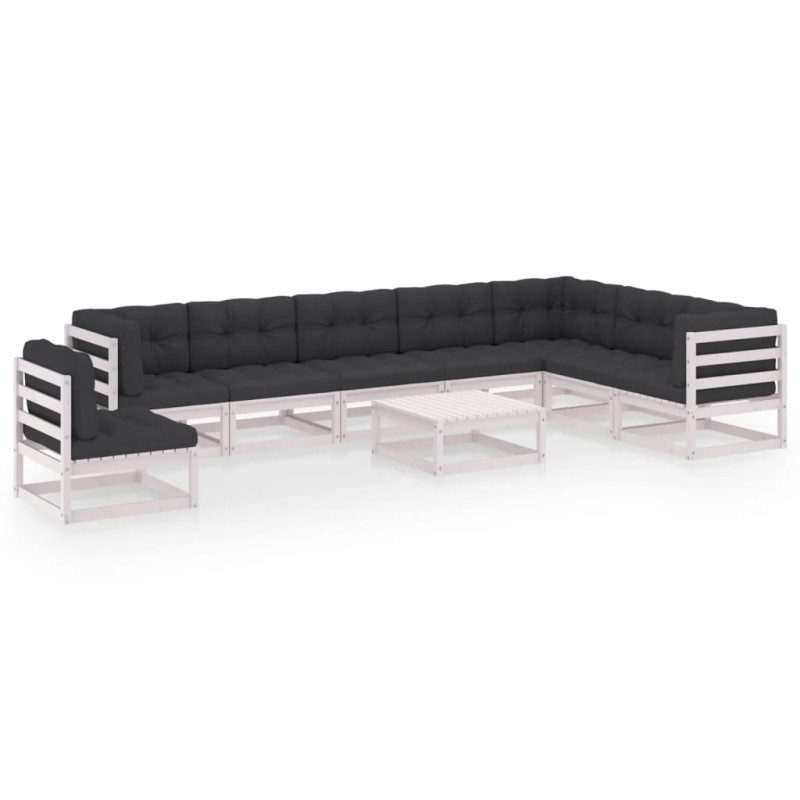 vidaXL Set de muebles de jardín 9 pzas con cojines madera pino blanco vidaXL Set de muebles de jardín 9 pzas con cojines madera pino blanco