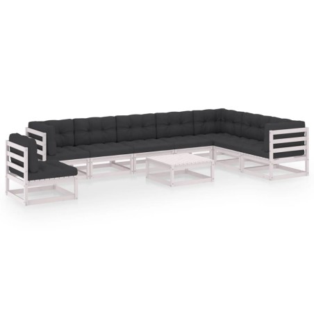 vidaXL Set de muebles de jardín 9 pzas con cojines madera pino blanco