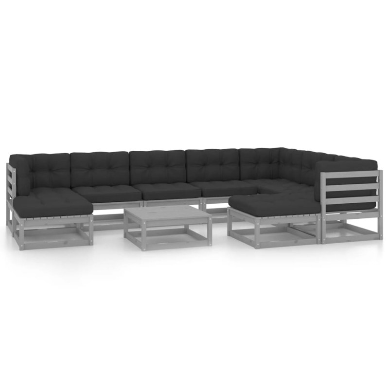 vidaXL Set de muebles de jardín 10 pzas con cojines madera pino gris vidaXL Set de muebles de jardín 10 pzas con cojines madera pino gris