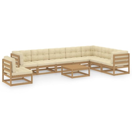 vidaXL Set de muebles de jardín 9 pzs cojines madera pino marrón miel