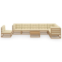 vidaXL Set de muebles de jardín 9 pzs cojines madera pino marrón miel