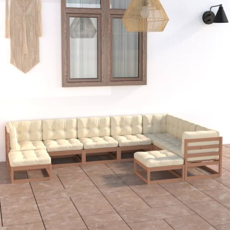 vidaXL Set de muebles de jardín 9 pzs cojines madera pino marrón miel