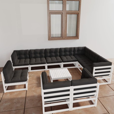 vidaXL Set de muebles de jardín 11 pzas con cojines madera pino blanco