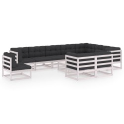 vidaXL Set de muebles de jardín 11 pzas con cojines madera pino blanco
