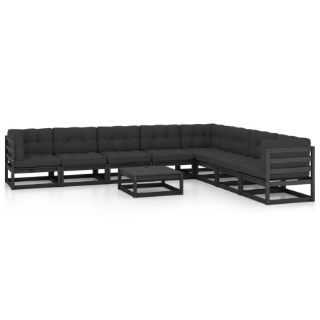 vidaXL Set de muebles de jardín 9 pzas con cojines madera pino negro