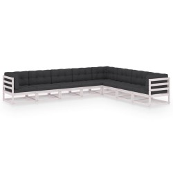 vidaXL Set muebles jardín con cojines 8 pzas madera maciza pino blanco
