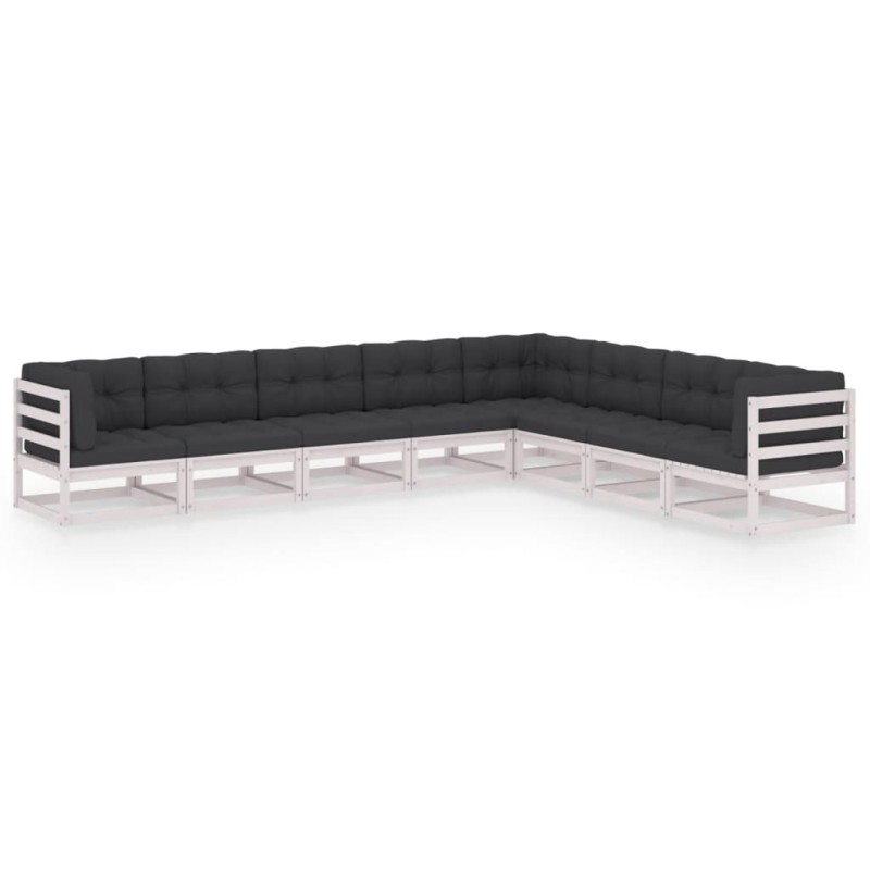 vidaXL Set muebles jardín con cojines 8 pzas madera maciza pino blanco vidaXL Set muebles jardín con cojines 8 pzas madera maciza pino blanco