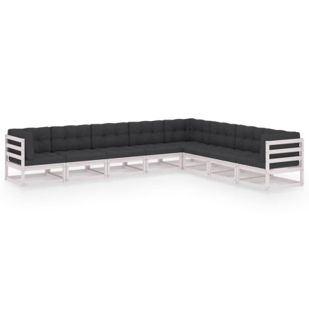 vidaXL Set muebles jardín con cojines 8 pzas madera maciza pino blanco
