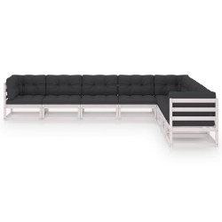 vidaXL Set muebles jardín con cojines 8 pzas madera maciza pino blanco