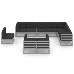 vidaXL Set de muebles de jardín 10 pzas con cojines madera pino gris