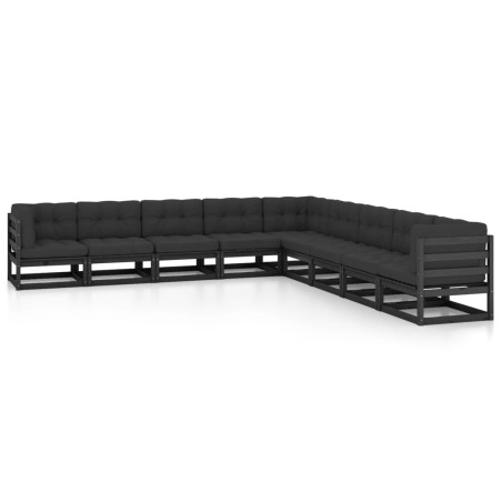 vidaXL Set de muebles de jardín 9 pzas con cojines madera pino negro
