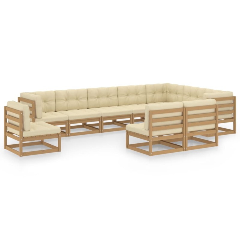 vidaXL Set de muebles de jardín 10 pzs cojines madera pino marrón miel vidaXL Set de muebles de jardín 10 pzs cojines madera pino marrón miel