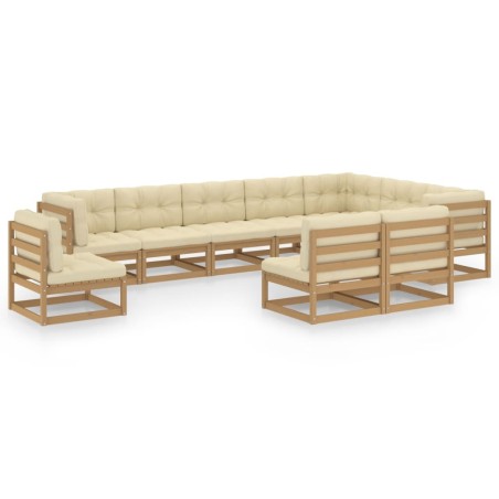 vidaXL Set de muebles de jardín 10 pzs cojines madera pino marrón miel