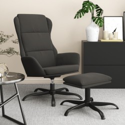 vidaXL Sillón de relax con taburete tela de microfibra gris oscuro