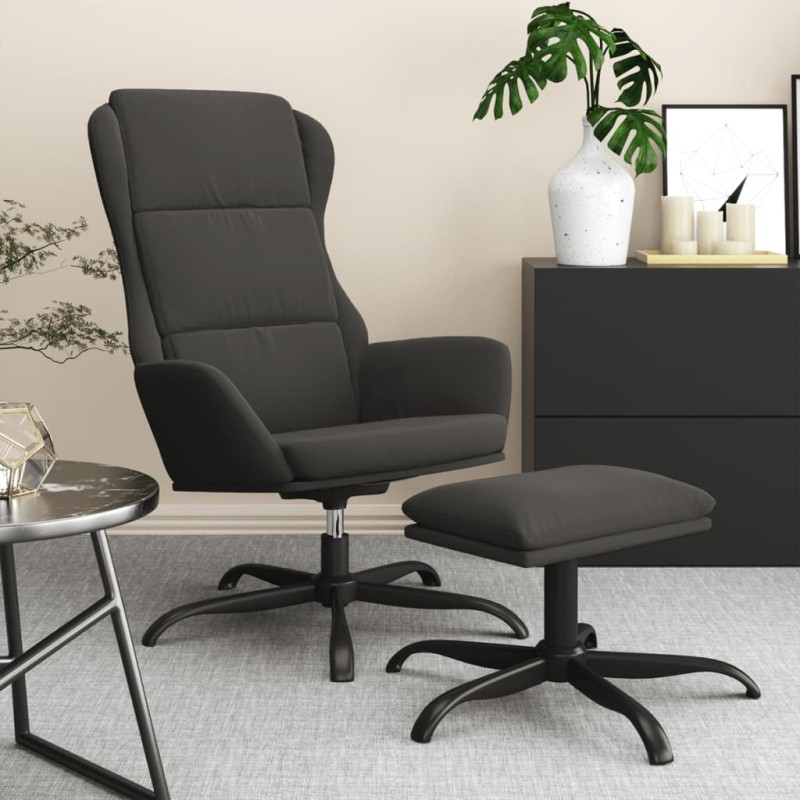 vidaXL Sillón de relax con taburete tela de microfibra gris oscuro vidaXL Sillón de relax con taburete tela de microfibra gris oscuro