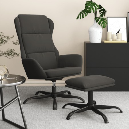 vidaXL Sillón de relax con taburete tela de microfibra gris oscuro