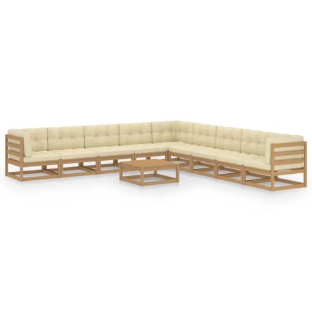 vidaXL Set de muebles de jardín 10 pzs cojines madera pino marrón miel