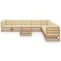 vidaXL Set de muebles de jardín 10 pzs cojines madera pino marrón miel vidaXL Set de muebles de jardín 10 pzs cojines madera pino marrón miel