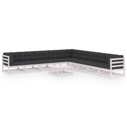 vidaXL Set de muebles de jardín 10 pzas con cojines madera pino blanco