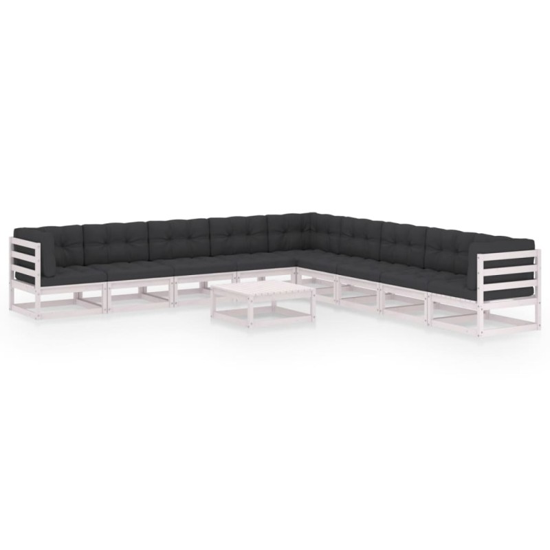 vidaXL Set de muebles de jardín 10 pzas con cojines madera pino blanco vidaXL Set de muebles de jardín 10 pzas con cojines madera pino blanco