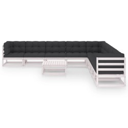 vidaXL Set de muebles de jardín 10 pzas con cojines madera pino blanco