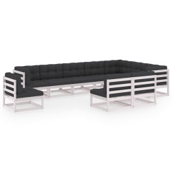 vidaXL Set de muebles de jardín 10 pzas con cojines madera pino blanco