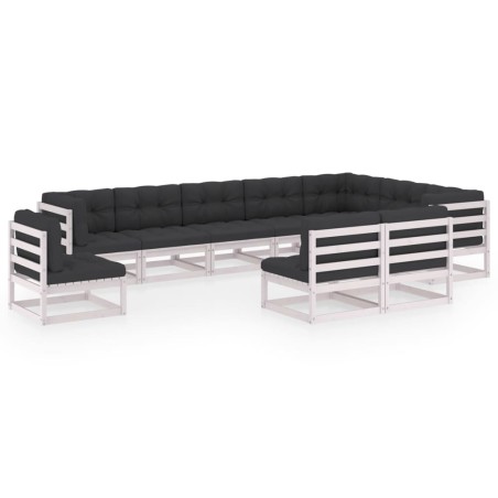 vidaXL Set de muebles de jardín 10 pzas con cojines madera pino blanco