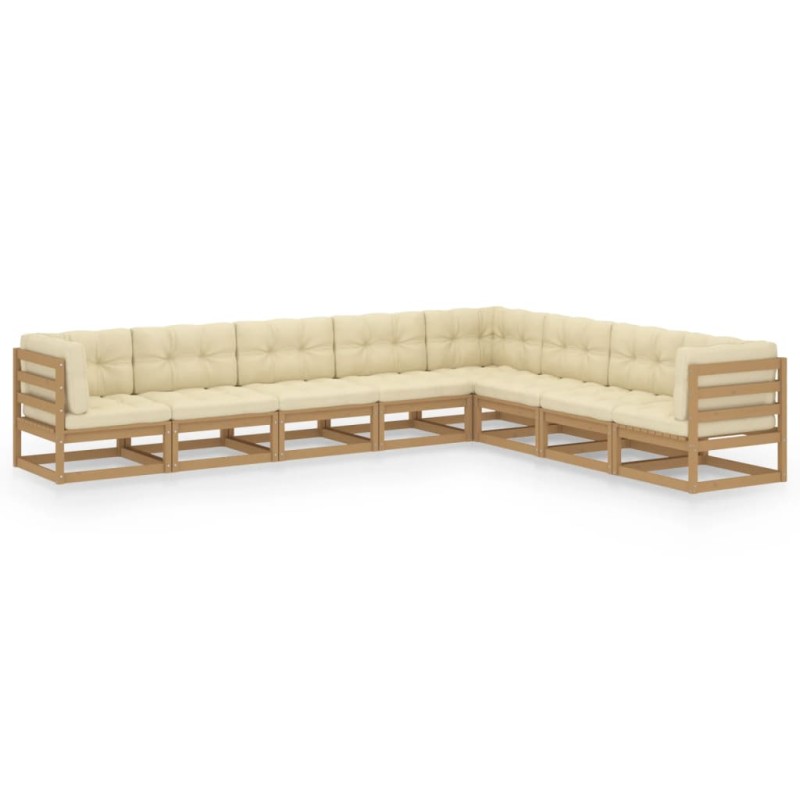 vidaXL Set de muebles de jardín 8 pzs cojines madera pino marrón miel vidaXL Set de muebles de jardín 8 pzs cojines madera pino marrón miel
