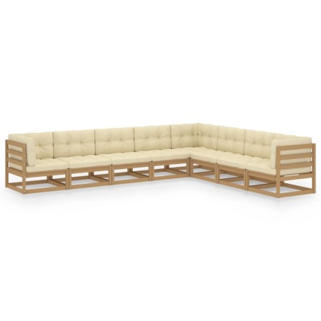 vidaXL Set de muebles de jardín 8 pzs cojines madera pino marrón miel