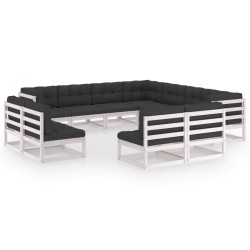 vidaXL Set de muebles de jardín 11 pzas con cojines madera pino blanco