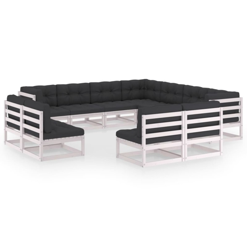 vidaXL Set de muebles de jardín 11 pzas con cojines madera pino blanco
