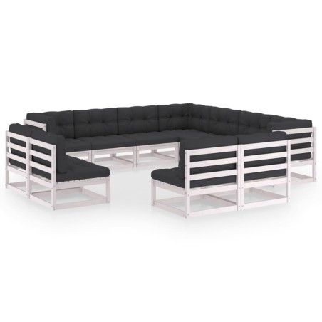 vidaXL Set de muebles de jardín 11 pzas con cojines madera pino blanco