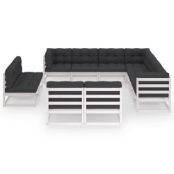 vidaXL Set de muebles de jardín 11 pzas con cojines madera pino blanco