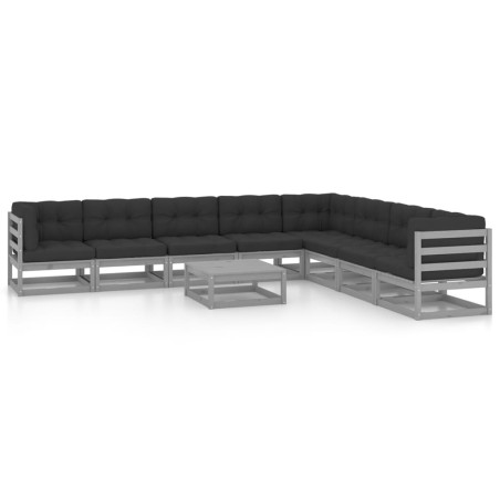 vidaXL Juego de muebles de jardín 9 pzas y cojines madera maciza pino
