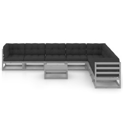 vidaXL Juego de muebles de jardín 9 pzas y cojines madera maciza pino